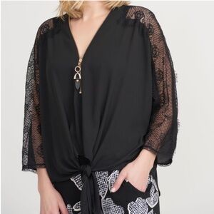Joseph Ribkoff Black Lace Blouse Top Gold Zipper Size 8